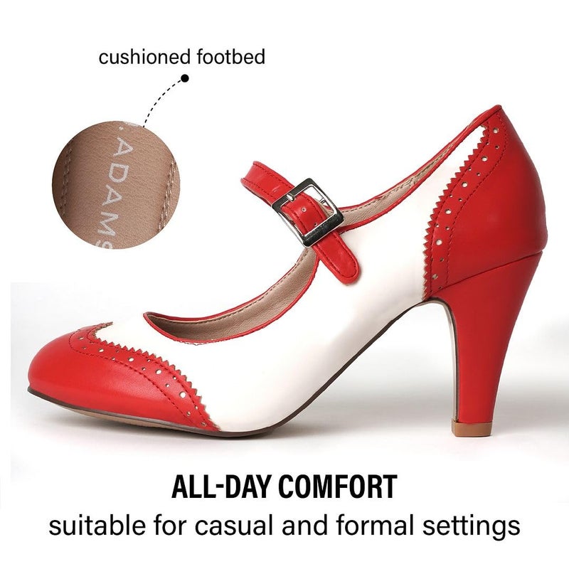 J. Adams Kym Mary Jane Shoes Women Oxford Pumps - Cute Low Kitten High Heels - Retro Vintage Shoes for Women 1950s Mary Janes Round Toe Shoe with Ankle Strap - Image 2